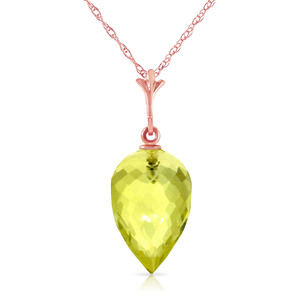 14K. GOLD NECKLACE POINTY BRIOLETTE DROP QUARTZ LEMON (Rose Gold)